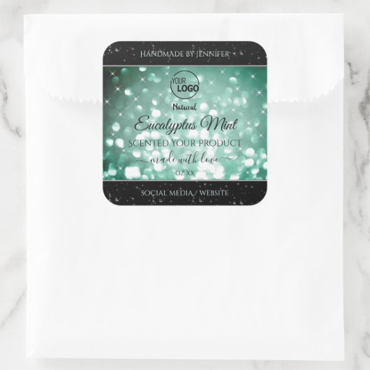 Elegant Green Sparkle Glitter Logo Product Labels (Tas)