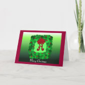 Elegant Green Square Wreath Feestdagen Kaart (Voorkant)