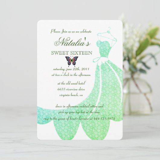 Elegant Green Starry Dress Sweet 16 Birthday Kaart (Staand voorkant)