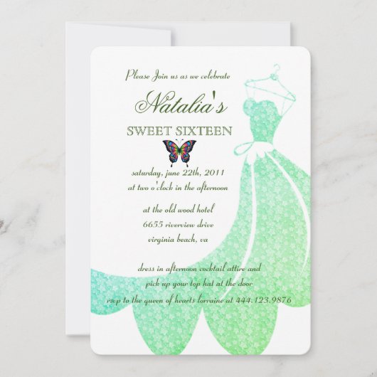 Elegant Green Starry Dress Sweet 16 Birthday Kaart (Voorkant)