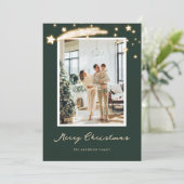 Elegant Green Starry-fotokerstkaarten Feestdagenkaart (Staand voorkant)