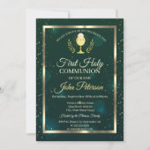 Elegant Green, Stars First Heilige Communie Kaart (Voorkant)