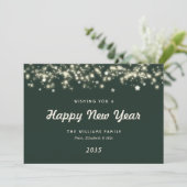 Elegant Green Stars Photo Happy New Year Card Feestdagenkaart (Staand voorkant)