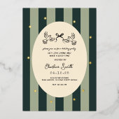 Elegant Green Striped Holiday Party Invitation Folie Uitnodiging (Voorkant)