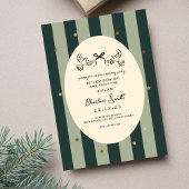 Elegant Green Striped Holiday Party Invitation Folie Uitnodiging