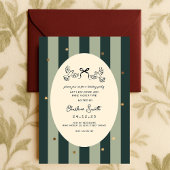 Elegant Green Striped Holiday Party Invitation Kaart