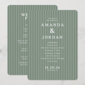Elegant Green Striped Wedding Ceremony Programmakaart (Voorkant / Achterkant)