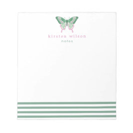 Elegant Green Stripes & Butterfly - Speciaal Notitieblok