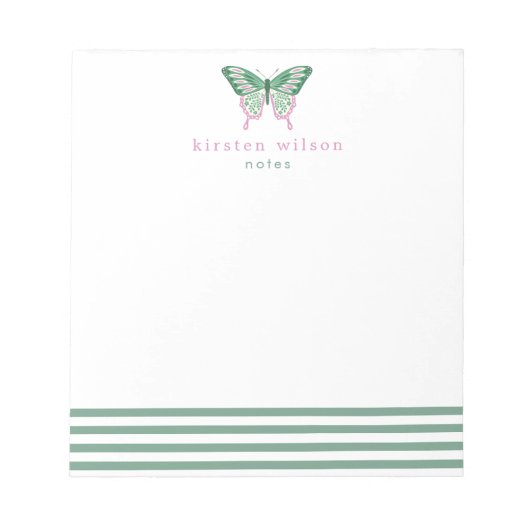 Elegant Green Stripes & Butterfly - Speciaal Notitieblok (Voorkant)