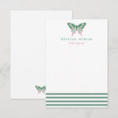 Elegant Green Stripes & Butterfly - Speciaal Notitiekaartje (Voorkant / Achterkant)