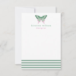 Elegant Green Stripes & Butterfly - Speciaal Notitiekaartje