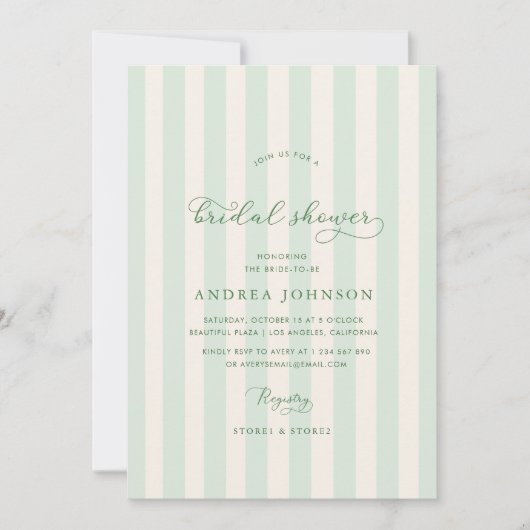 Elegant Green Stripes Country Club Vrijgezellenfee Kaart (Voorkant)