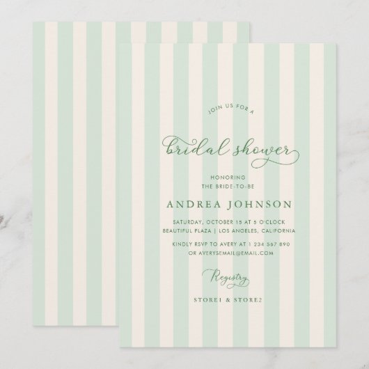 Elegant Green Stripes Country Club Vrijgezellenfee Kaart (Voorkant / Achterkant)