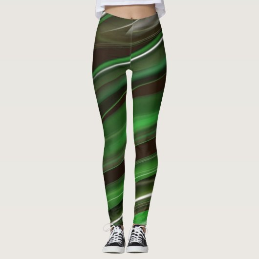 Elegant Green Stripes Leggings (Voorkant)