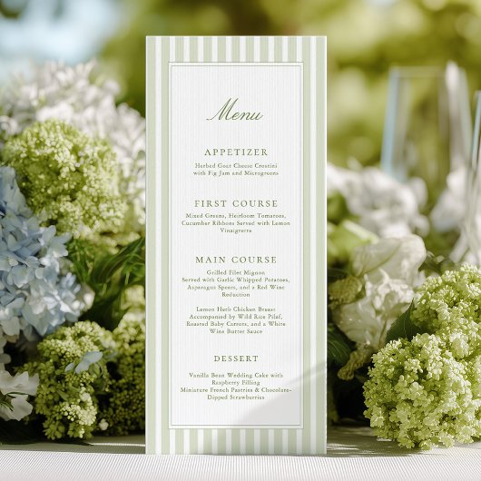 Elegant Green Stripes Wedding Menu