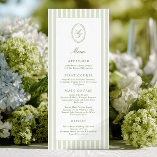Elegant Green Stripes Wedding Menu