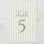 Elegant Green Stripes Wedding Table Number Kaart (Achterkant)