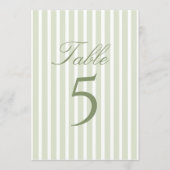 Elegant Green Stripes Wedding Table Number Kaart (Voorkant)