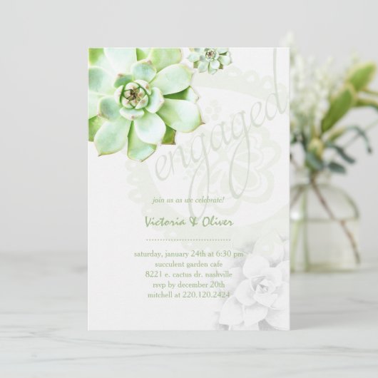 Elegant Green Succulent Wedding Verloving Kaart (Staand voorkant)