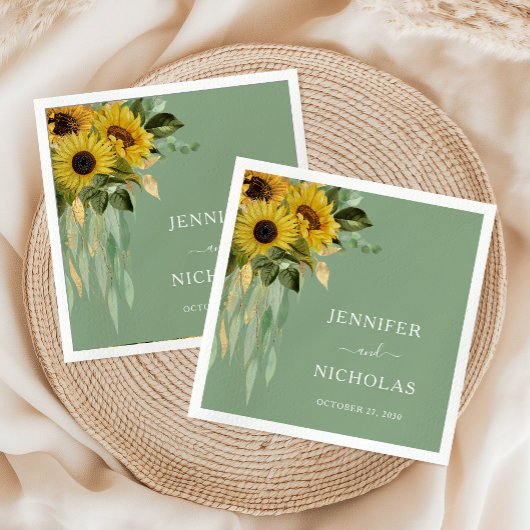 Elegant Green Sunflower Wedding Servet