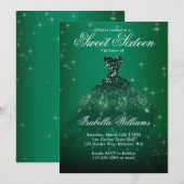 Elegant Green Sweet 16 Birthday Party Kaart (Voorkant / Achterkant)