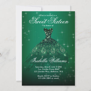 Elegant Green Sweet 16 Birthday Party Kaart