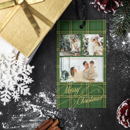 Elegant Green Tartan Family Photo Christmas Card Cadeaulabel