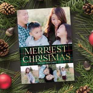 Elegant Green Tartan Kerstmis Folie Card Feestdagenkaart