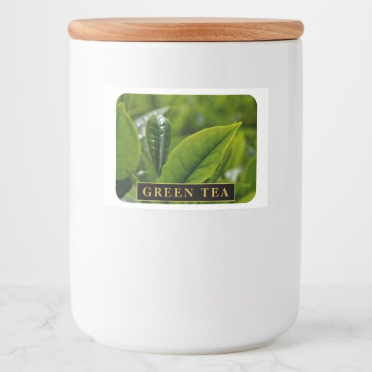 Elegant Green Tea Label for Kitchen or Pantry Use Voedselcontainer Etiket (Voorkant)