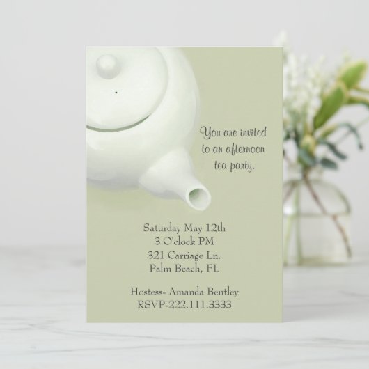 Elegant Green Tea Party Invitation Kaart (Staand voorkant)