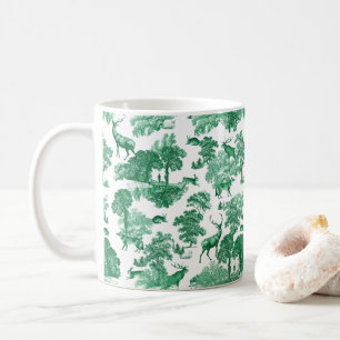 Elegant Green Toile Deer Fox Hare Woodland Koffiemok