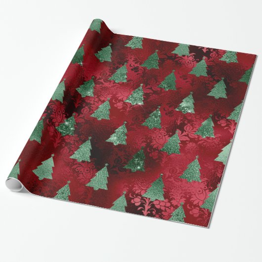 Elegant Green Trees kerst Cadeaupapier (Uitgerold)