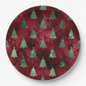 Elegant Green Trees Red Faux Foil Christmas  Papieren Bordje (Voorkant)