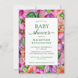Elegant Green Tropical Floral Baby shower Kaart