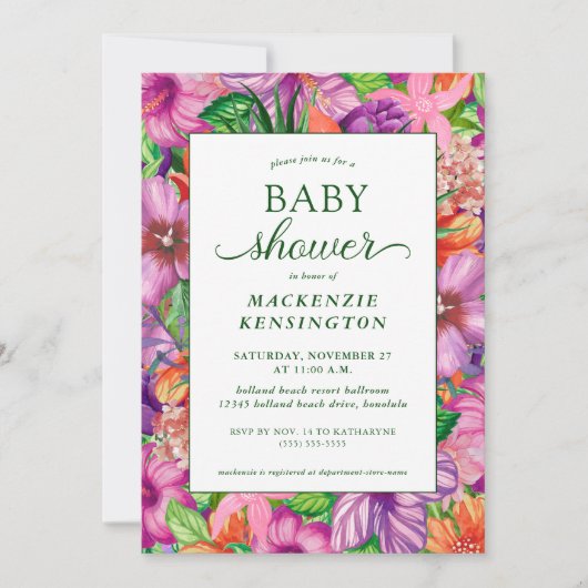 Elegant Green Tropical Floral Baby shower Kaart (Voorkant)