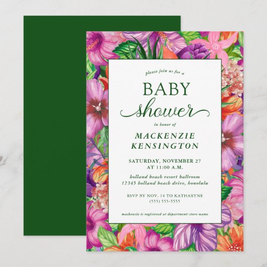 Elegant Green Tropical Floral Baby shower Kaart (Voorkant / Achterkant)