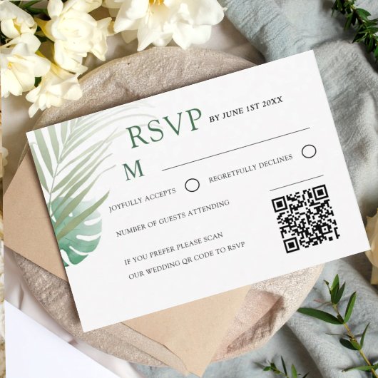 Elegant Green Tropical RSVP Wedding  Kaartje