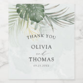 Elegant Green Tropical Thank You Wedding Wijn Etiket (Enkel label)