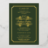 Elegant Green University Graduation Party Gold Folie Uitnodiging (Voorkant)