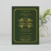 Elegant Green University Graduation Party Gold Folie Uitnodiging (Staand Voorkant)