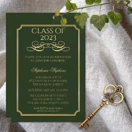 Elegant Green University Graduation Party Gold Folie Uitnodiging