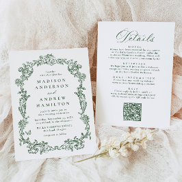 Elegant Green Victorian Floral All in One Wedding Kaart