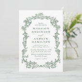 Elegant Green Victorian Floral All in One Wedding Kaart (Staand voorkant)