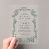 Elegant Green Victorian Floral Frame Wedding Acryl Uitnodigingen (Insitu (Draagbaar))