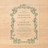 Elegant Green Victorian Floral Frame Wedding Acryl Uitnodigingen (Voorkant)