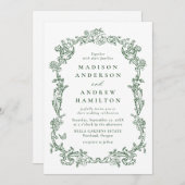 Elegant Green Victorian Floral Frame Wedding Kaart (Voorkant / Achterkant)
