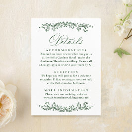 Elegant Green Victorian Floral Wedding Details Informatiekaartje