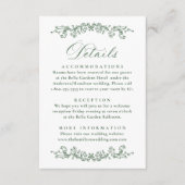 Elegant Green Victorian Floral Wedding Details Informatiekaartje (Voorkant)