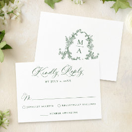 Elegant Green Victorian Floral Wedding RSVP Kaartje