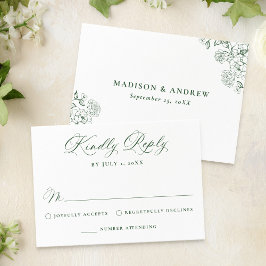 Elegant Green Victorian Floral Wedding RSVP Kaartje